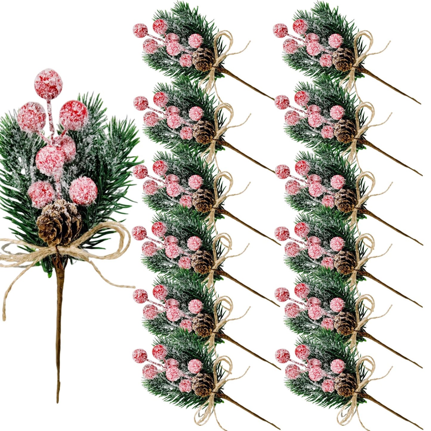 12 Pcs Artificial Christmas Floral Picks,Artificial Holly Berry Stems Pine Cones Pine Branches, Christmas Tree Picks and Sprays, Xmas Ornaments DIY Wreath Wedding Home Decor Silk Flower Arrangements