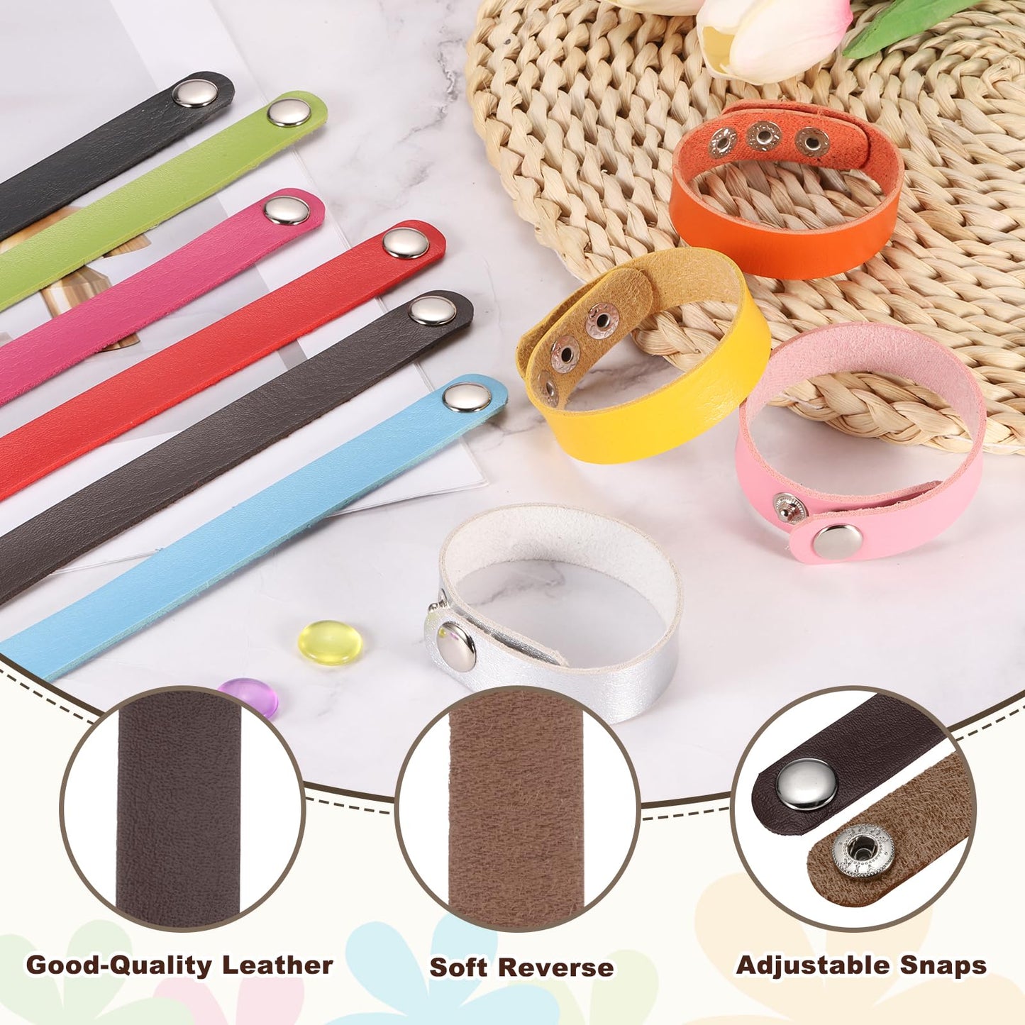 MECCANIXITY 10 Pcs Plain Leather Bracelets Leather Snap Bracelets Adjustable Blank Wrist Cuffs DIY Craft Wristbands for Men Women Jewelry Making, Brown