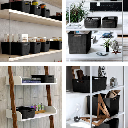 Curver Set of 2 XL 30.5L Jute Decorative Plastic Organization and Storage Baskets - Perfect Bins for Home Office, Closet Shelves, Kitchen Pantry and All Bedroom Essentials, Black