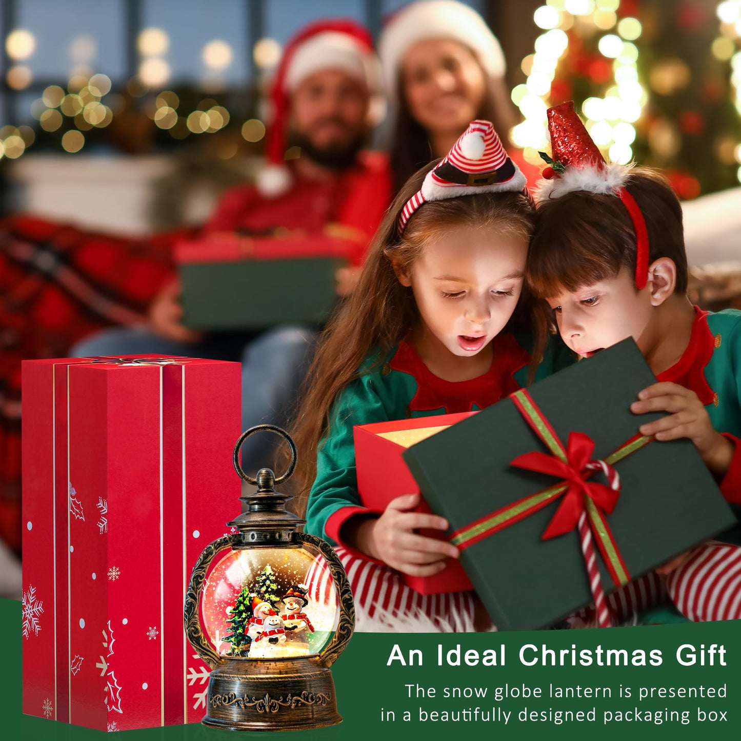 Christmas Snow Globe Water Lantern with Snowman Choir Scene Battery Operated or USB Powered Musical Lighted Holiday Decoration for Tabletop Display for Family and Friends