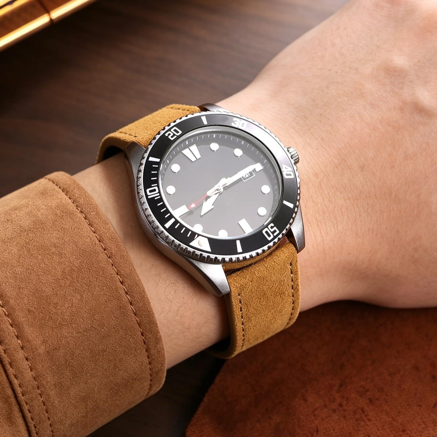 JUNGHELE Suede Leather watch bands for men and women, Quick Release leather watch strap with Silver Buckle watch leather strap,Yellow-brown 22mm watch band WBG0206