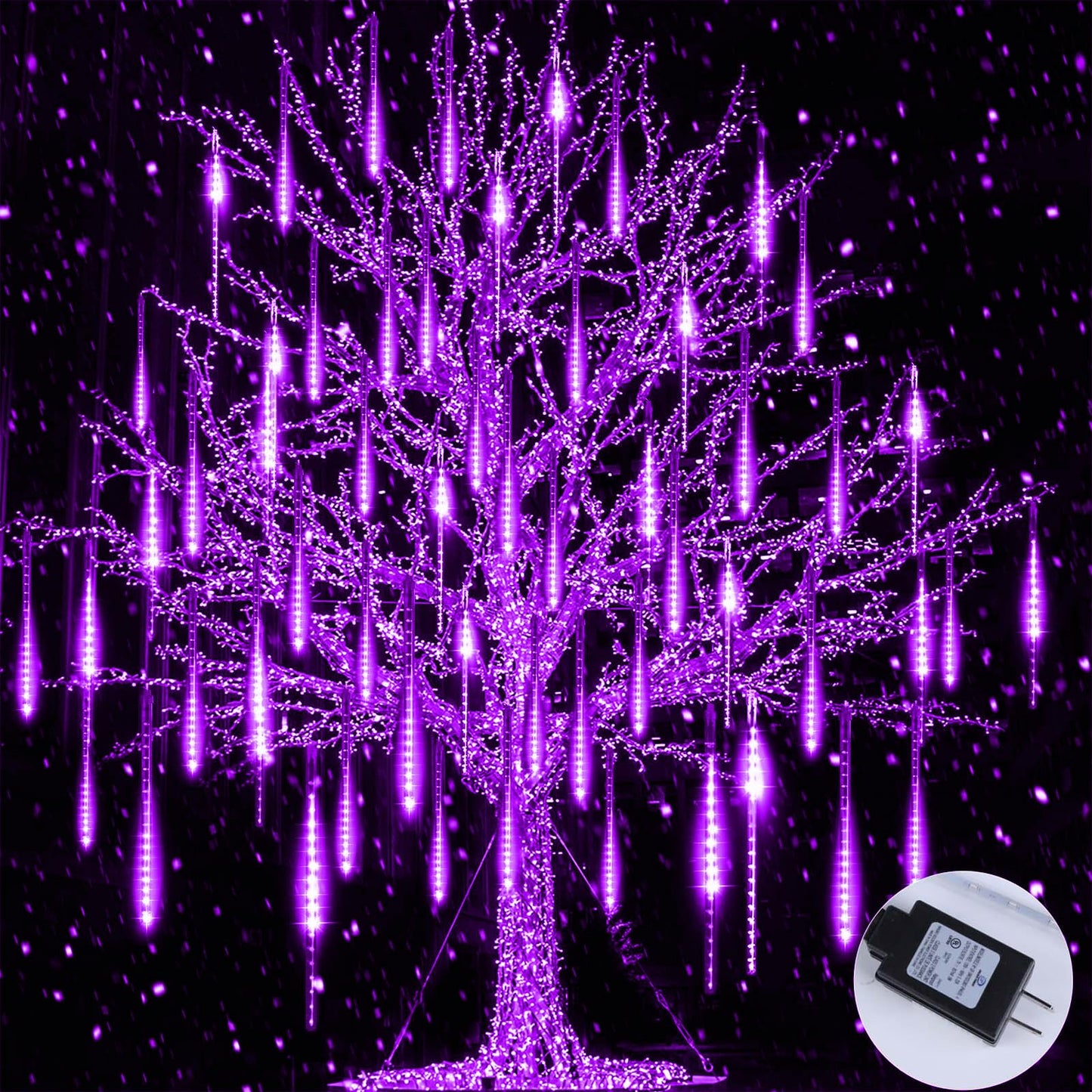 Brightown Christmas Lights Outdoor, Meteor Shower Lights Outdoor 16 Inch 10 Tube 360 LED Icicle Light,Hanging Falling Rain Light for Tree Outside Holiday Xmas Decoration, Purple