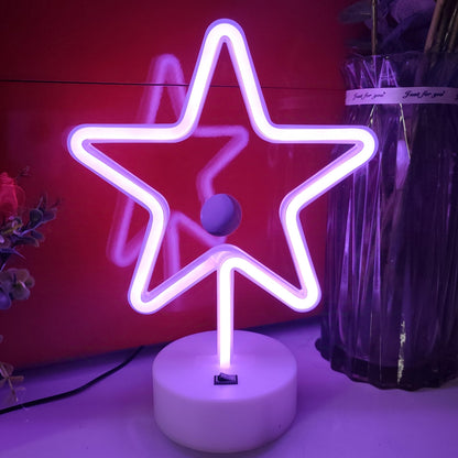 JYWJ Star Neon Signs with Holder Base,USB or 3-AA Battery Powered Neon Light,LED Desktop Wall Decoration,Various Parties,Decoration of Business Premises(Purple)