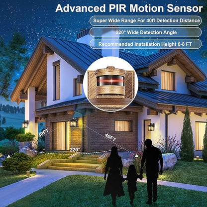 Brown Motion Sensor Outdoor Lights Wall Mount - Dusk to Dawn Exterior Light Fixture for Outside House Porch Patio Garage - Waterproof Lantern with Yard Front Motion Detector