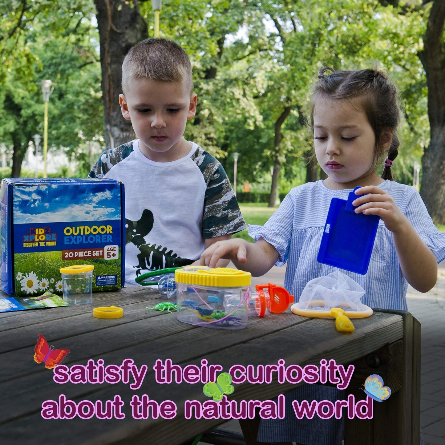 Kidz Xplore-Outdoor Explorer Set, Bug Catching Kit, Nature Exploration Children Outdoor Games Mini Binoculars Kids Compass Whistle Magnifying Glass, Adventure Educational Toy