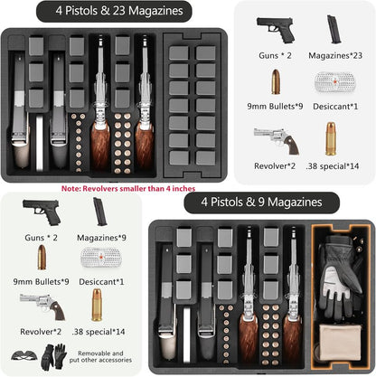 Pistol Gun Case - Shockproof & Waterproof Hard Case with Pre-Cut Foam | Holds Multiple Handguns, TSA Approved Locks