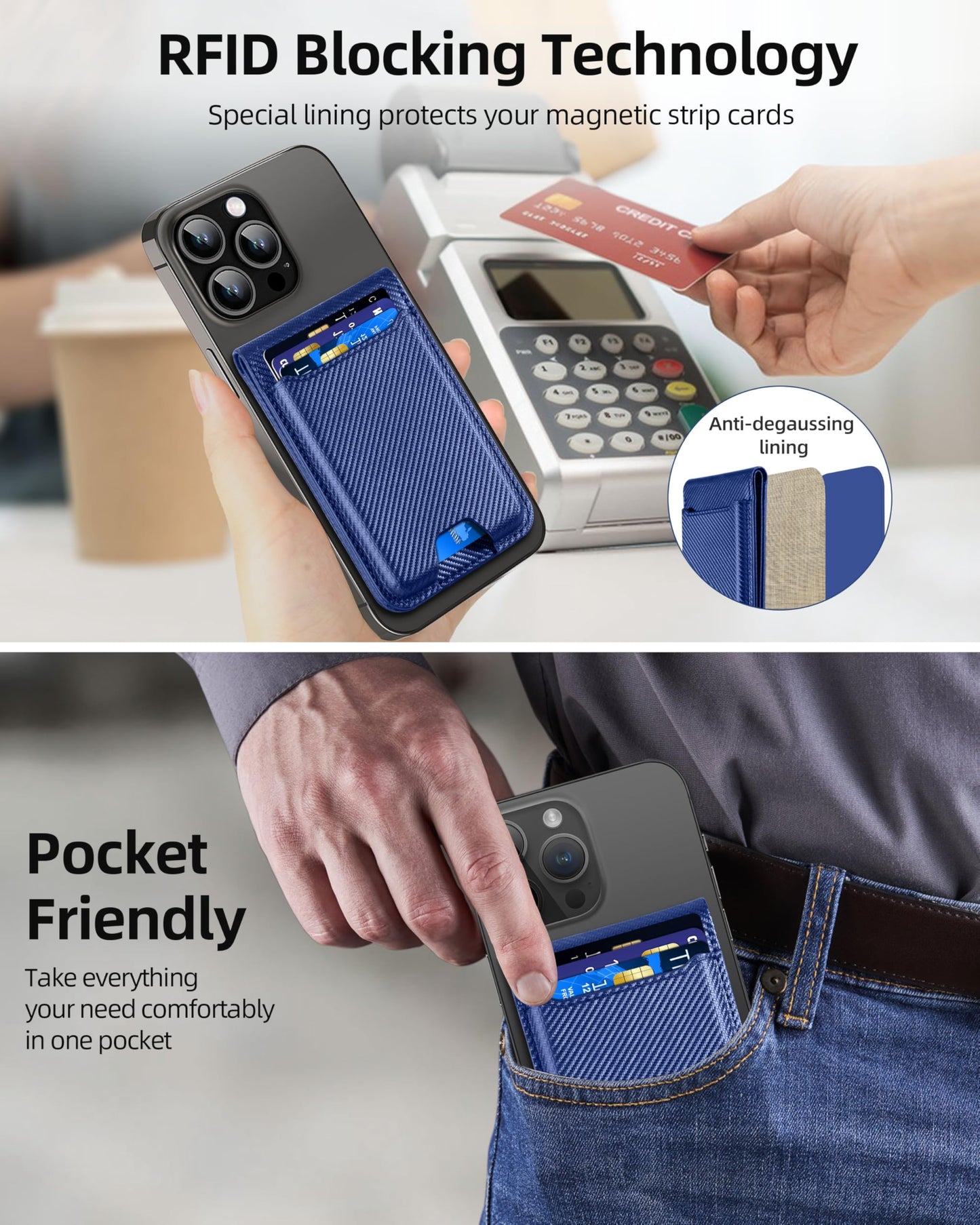 ExtreLife for Magsafe Wallet, Works with Apple Find My, Strongest Magnetic Wallet for iPhone 17/16/15/14/13/12 Series, WalletTracker with Adjustable Stand, 6 Card Holder, Bright Blue
