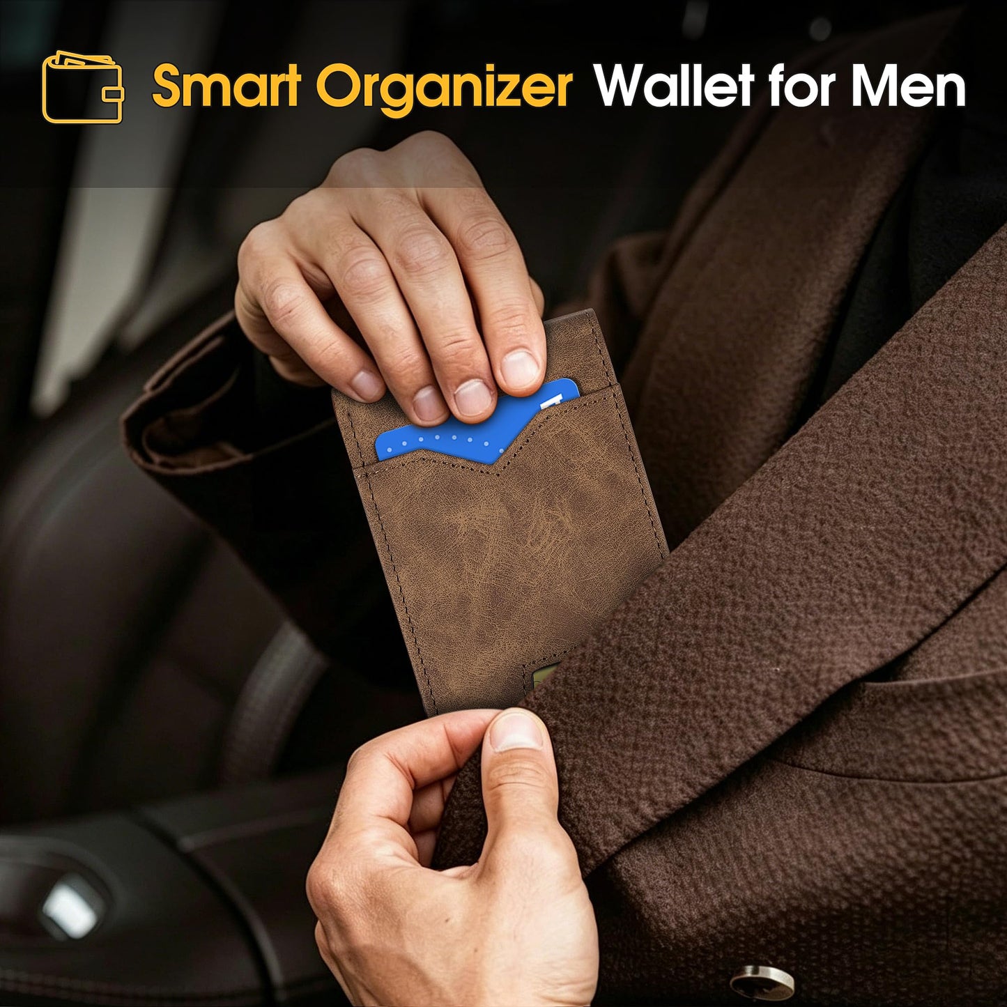 XZVXZV Man Slim Wallet Leather Money Clip RFID Blocking Front Pocket Minimalist Bifold Wallet Thin Credit Card Holder Coffee