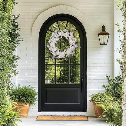 Peony Wreath 23" Floral Artificial Wreath for Front Door Wall Decor Home Décor Festival Celebration Wedding Party New Owners Seasonal Decoration Housewarming Gifts EZsenses (White)
