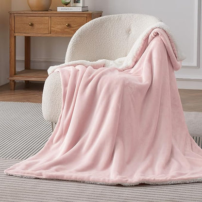 Bedsure GentleSoft Sherpa Fleece Throw Blanket for Couch - Thick and Warm Throw for Girls, Soft Fuzzy Plush Blanket for Winter, Pink, 50x60 Inches
