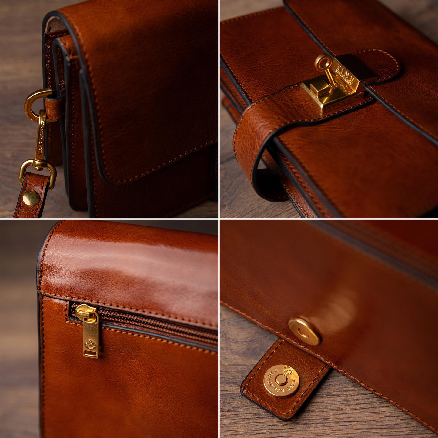 Time Resistance Leather Clutch - Organizer Bag for Men - Wrist Bag - Briefcase Handmade in Italy (Cognac Brown) - Handbag for Men - Gift Box Included