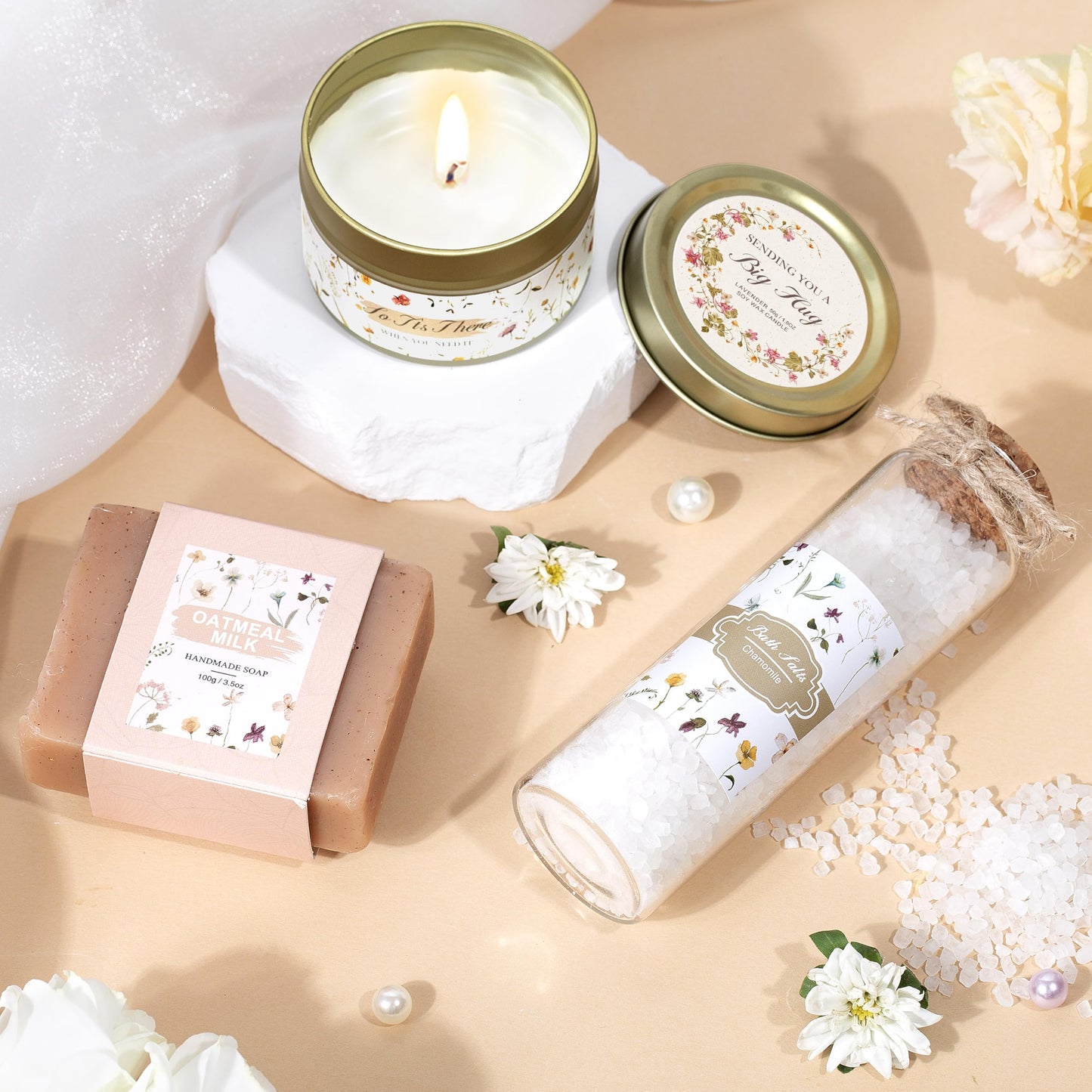 Lepiche Birthday Gifts for Women, Get Well Soon Self Care Package Box, Sending Hug Baskets Thinking of You Inspirational Gift for New Mom Best Friend Birthday (Ivory)
