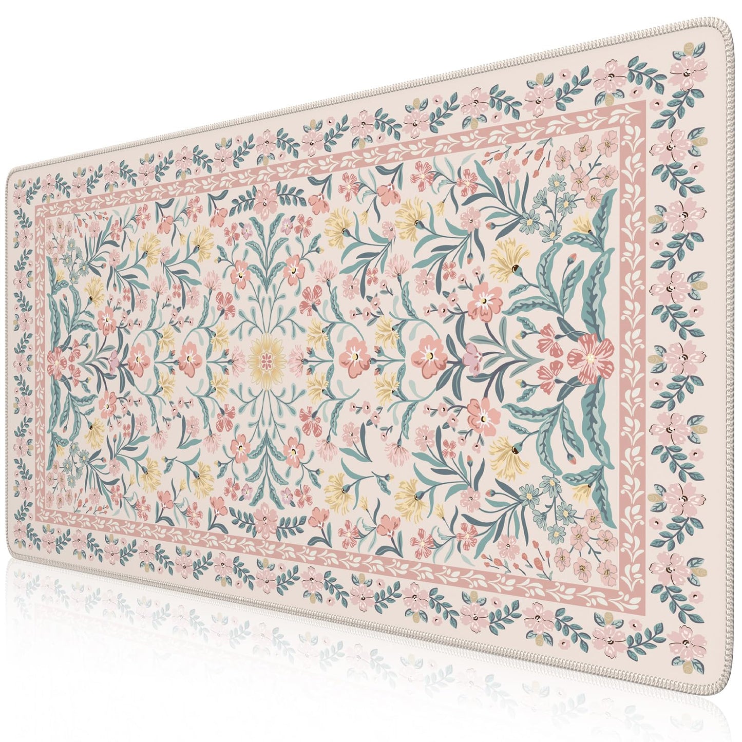 iCasso Pink Floral Desk Mat, Desk Pad, XXL Large Mouse Pad, Anti-Slip Big Mousepad with Stitched Edges, Computer Mouse Pads for Desktop Decor, Cute Office Desk Accessories for Women(Pink)