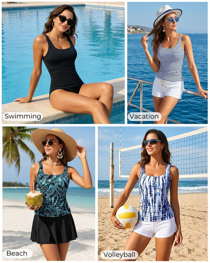 Aqua Eve Tankini Tops for Women Swimwear Top Only Tummy Control Bathing Suit Top No Bottom (Available in Plus) Red S