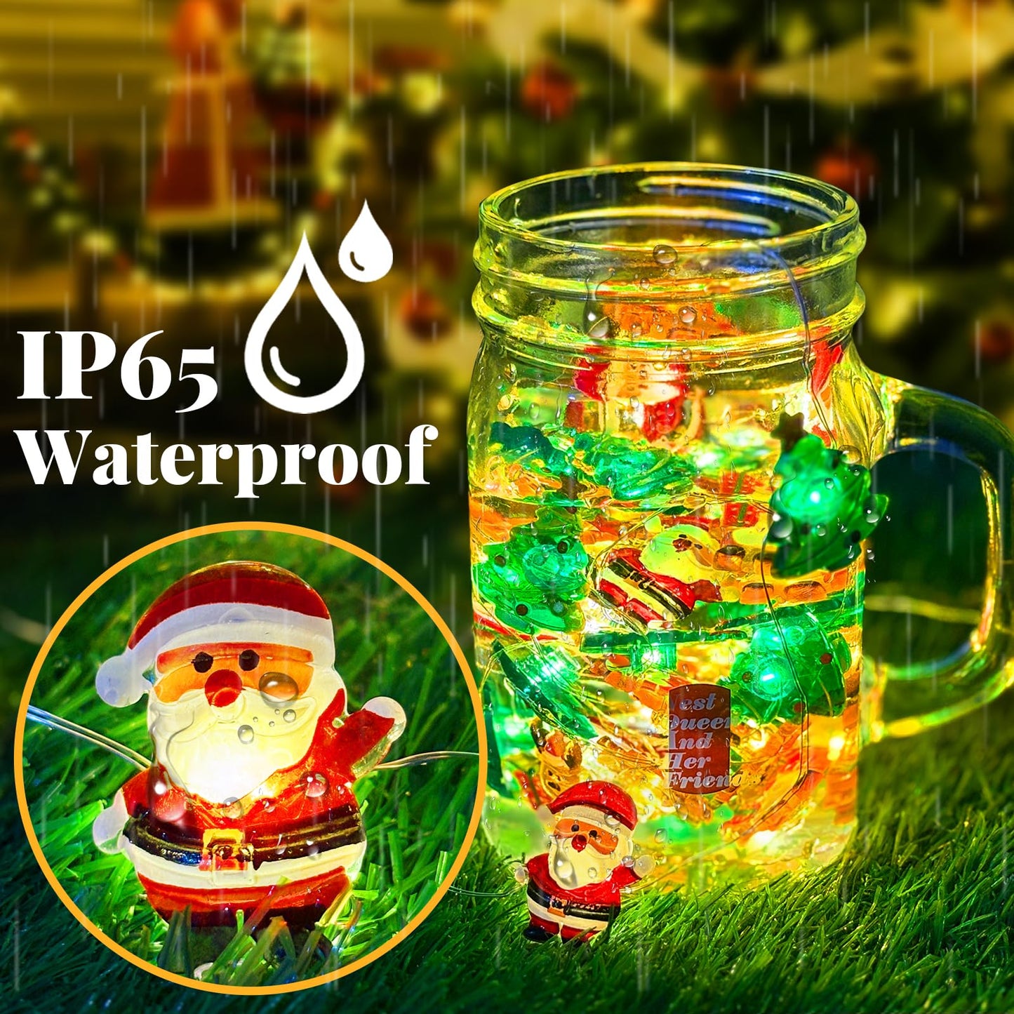 Yooumoga Christmas String Lights - 16FT 50 LED Santa Claus/Deer/Tree Fairy Lights, Battery/USB Powered with Remote & 8 Lighting Modes for Indoor Outdoor Xmas Tree Party Decor (2 Pack-USB)