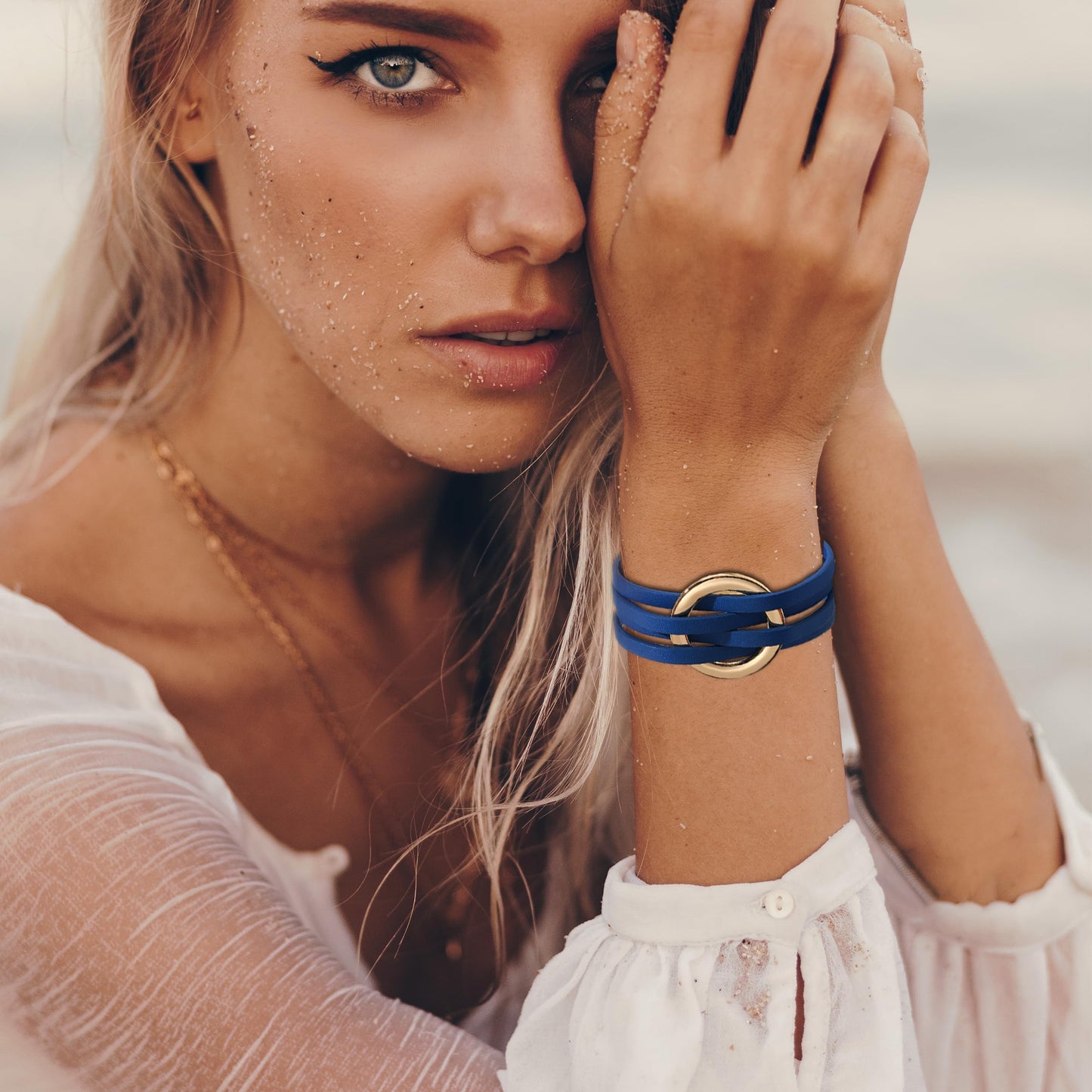 Long tiantian Leather Cuff Wrap Bracelet Blue Bracelets for Women Circle Charm Bangle Boho Multilayer Stackable Jewelry