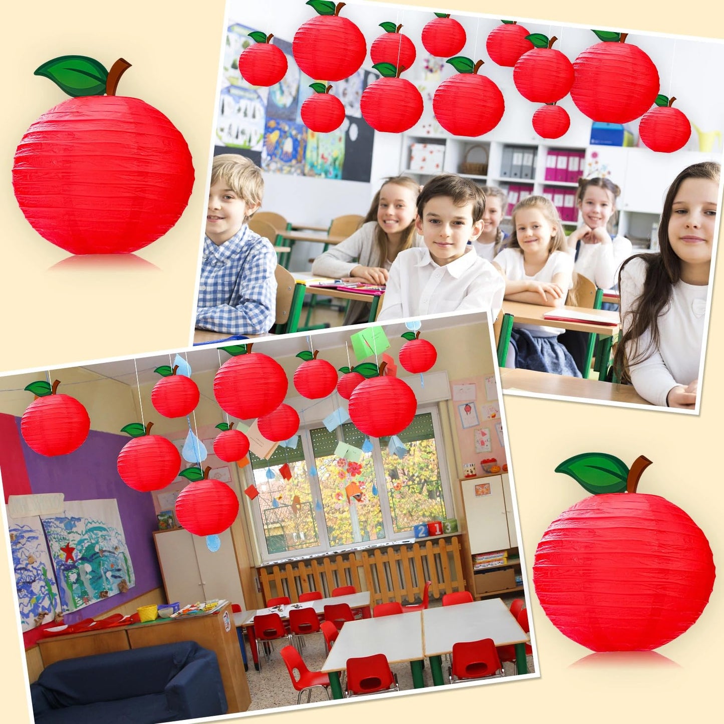 Retisee 12 Pcs 10 Inch Hanging Paper Lanterns Party Decorations Pastel Classroom Decor for Birthday Back to School Party Decoration for Classrooms Wedding Birthday Ceilings(Red,Apple)
