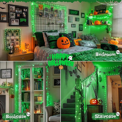 JMEXSUSS 2 Pack Green Fairy Lights Battery Operated, Total 400 LED 132ft Twinkle String Lights with Remote, 8 Modes Halloween Lights for Tree Fireplace Bedroom Indoor Outdoor Xmas Halloween Decor
