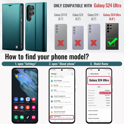 PlusnapX Wallet Case for Samsung Galaxy S24 Ultra Compatible with Magsafe, 2-in-1 PU Leather Flip RFID Blocking Card Holder Stand Shockproof Magnetic Detachable Cover for Galaxy S24 Ultra, Bluegreen