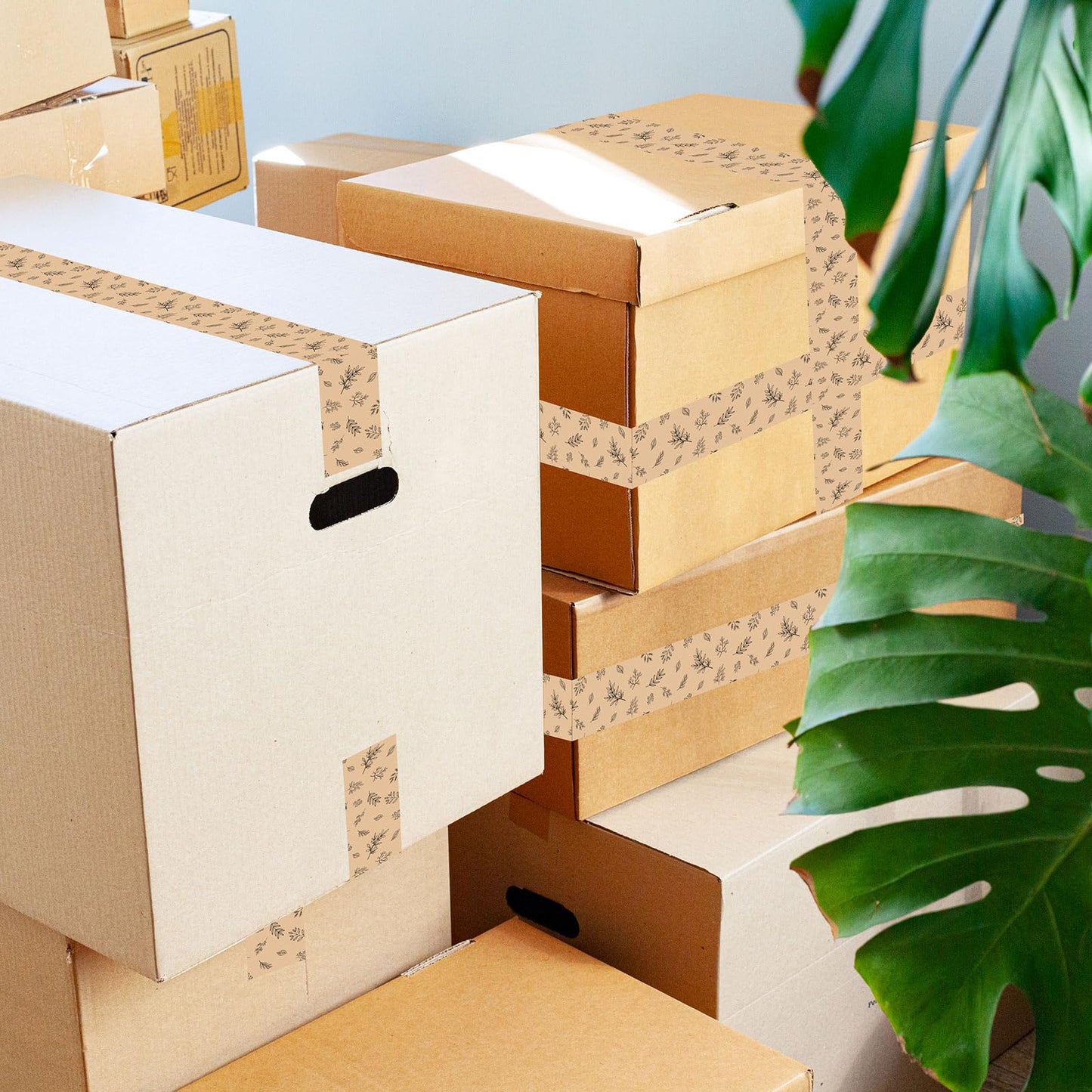 FYSUIMU 55 Yard Kraft Paper Packing Tape Botanical Leaves Brown Gift Wrapping Tapes Waterproof Shipping Tape for Small Business DIY Crafts Box Carton Decor