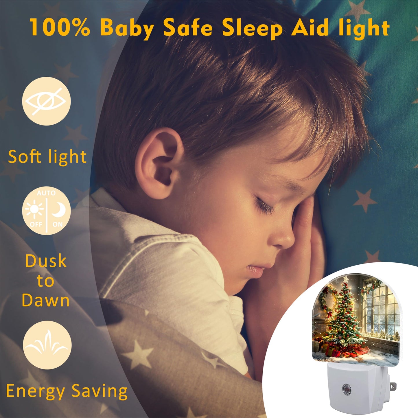 sndheke Christma Room Full of Gifts Night Light, Christmas Tree with Red and Gold Ornaments Dusk to Dawn Plug in, 0.5w Energy Saving Sleep Friendly NightLight for Kids Boys Girls Home Decor