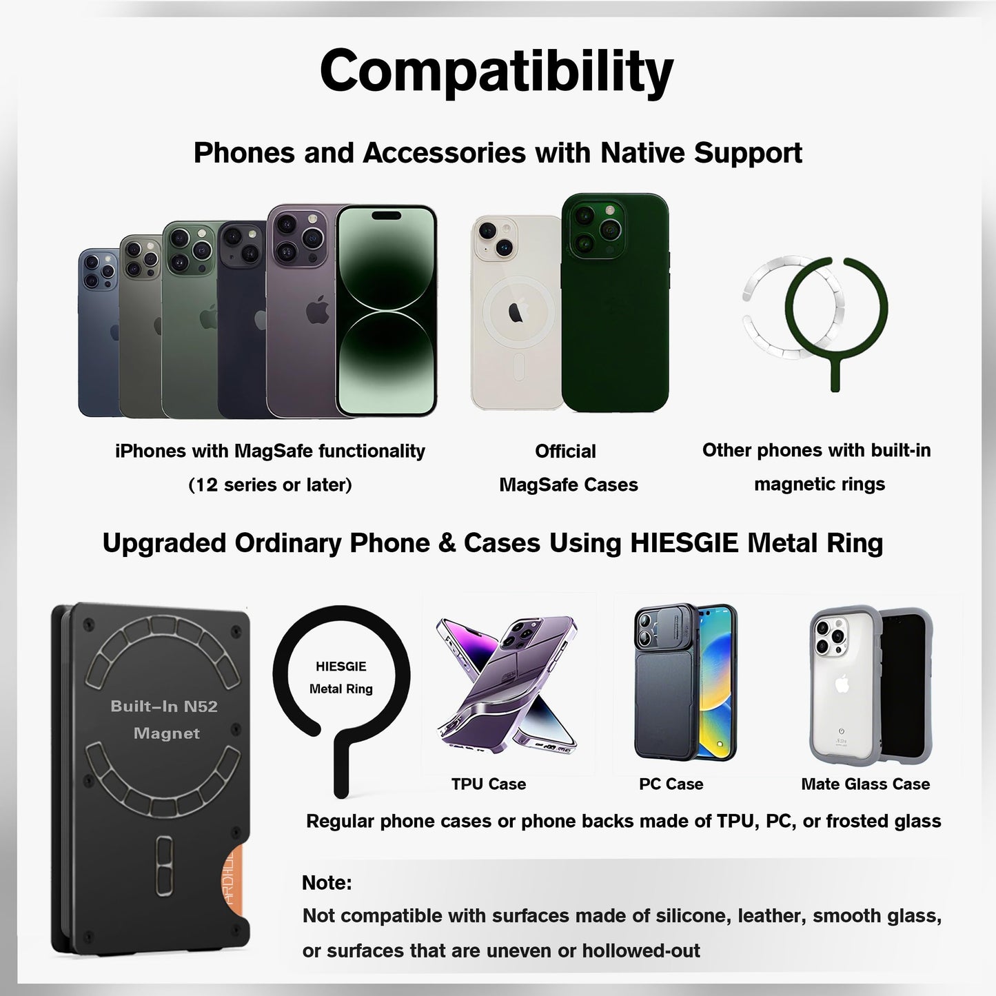 HIESGIE Compatible with MagSafe Wallet, Slim Wallet for Men with Money Clip, Rfid Blocking Metal Card Holder, Minimalist Magnetic Wallet Compatible with iPhone 16/15/14/13/12 Series - Classic Black