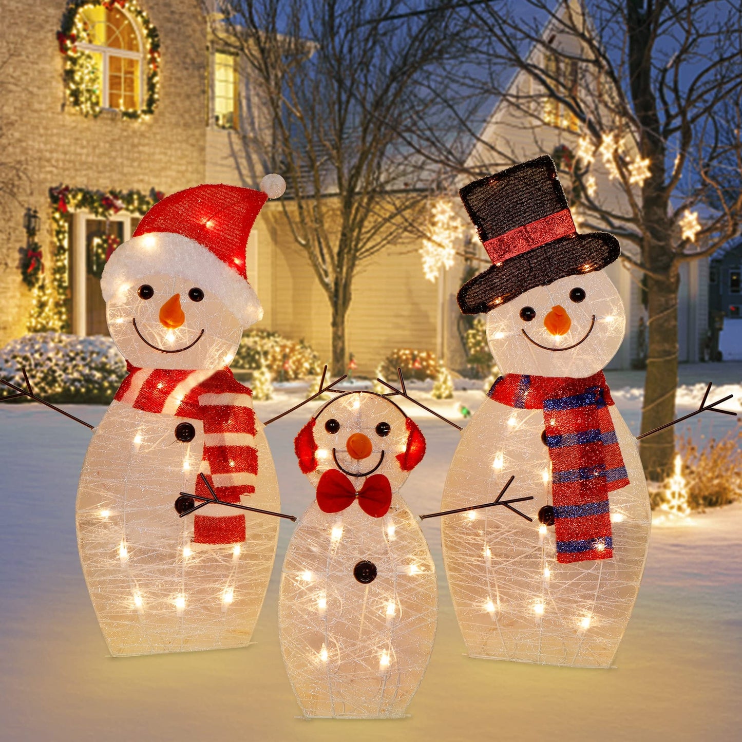 ATDAWN Light Up Snowman, hristmas Yard Decoration, 60 LEDs Lighted Snowman Christmas Decoration, Indoor Outdoor Lighted Snowman for Christmas Holiday Lighted Yard Display