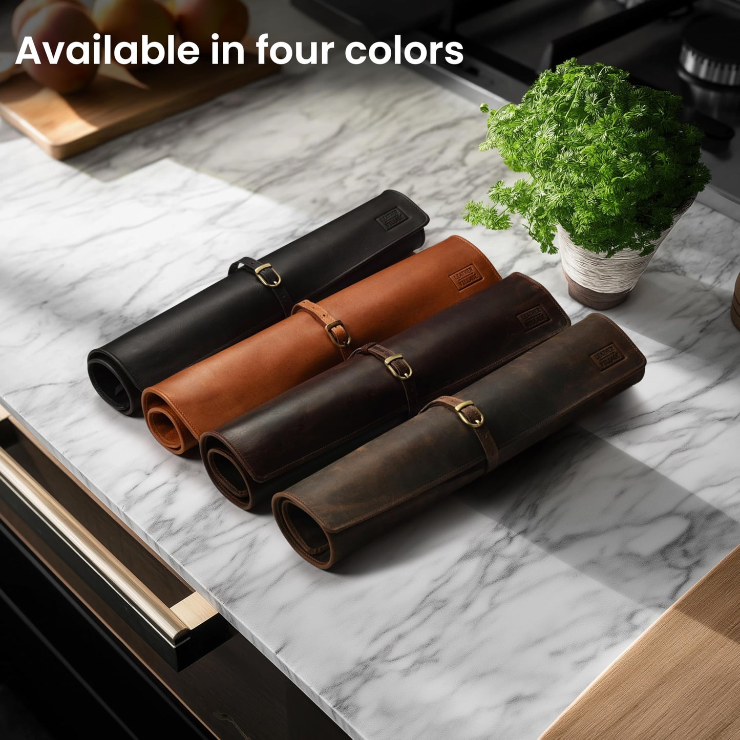 LEATHER VILLAGE Genuine Leather Knife Roll Bag – Professional Chef Carrying Case, Durable Sheath Holder, Cooks & Culinary Tools Organizer, Portable Travel Storage with 4 Slots & Zipper - Black