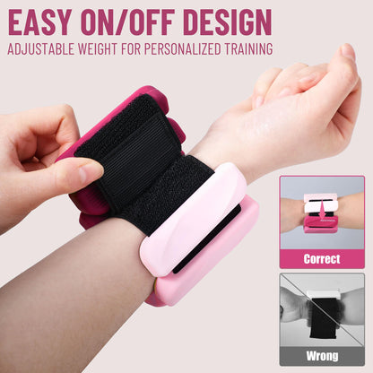 INDEPANDIA Wrist & Ankle Weights for Women and Men, 2lbs Pair Adjustable Silicone Weighted Bangles for Arm & Leg Workouts, Perfect for Pilates, Yoga, Walking & Home Fitness Training Gradient Pink