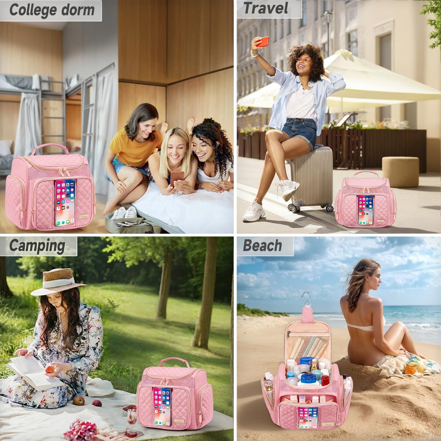 Tealari Large Toiletry Bag for Women Men,Bathroom Bag,Water Resistant Shower Bag,Makeup Bag,Portable Shower Caddy for College Dorm,Hanging Travel Toiletry Bag with Transparent Waterproof Phone Pocket