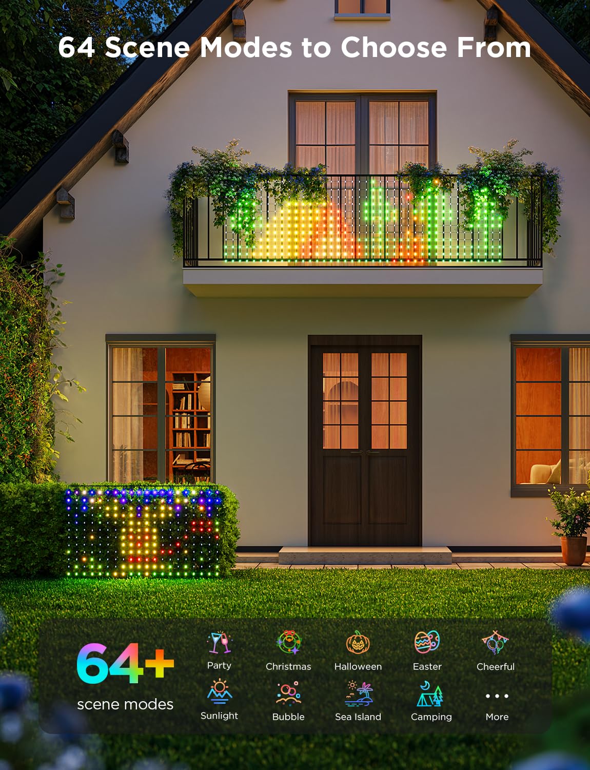 Govee Outdoor Net Lights, 2.8*9.4ft with RGBIC and DIY Functions, 480 LEDs Smart Net Lights with 64 Modes for Bush Patio Decor, Compatible with Alexa & Google Assistant, Outdoor Waterproof, Green Wire