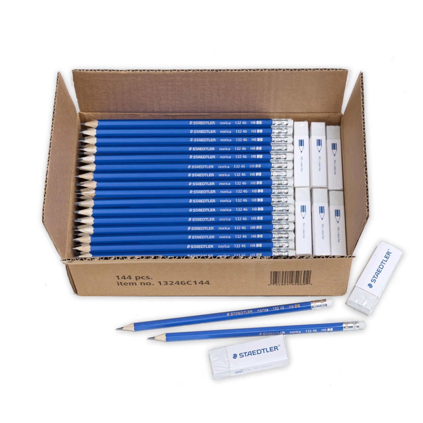 STAEDTLER Norica #2 HB Pencils Class Pack with Erasers, 144-Count School Supplies Set, Break-Resistant Lead, Pre-sharpened bulk back with PVC-Free Erasers