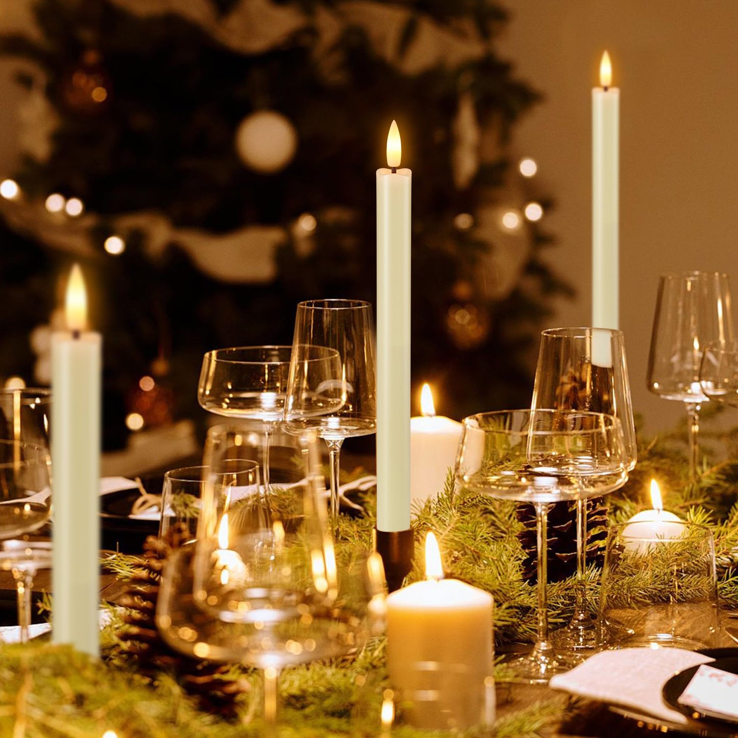 Flameless Taper Candles Battery Operated, Ivory LED Candles with Flickering Flame, 10.23" Plastic Electric Candlesticks, Remote Control & Timer for Home, Wedding, Christmas Decoration (Set of 8)