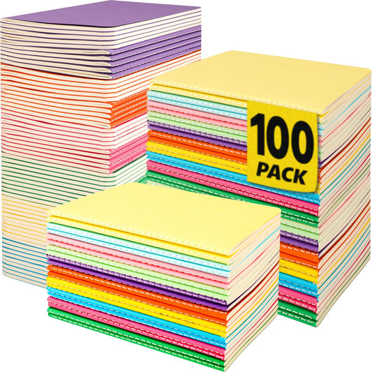 100 Pack Small Lined Notepads Bulk, Mini Journal Pocket Notebooks Set 3.5 Inch x 5.5 Inch, Colored Cover Notebook Wide Ruled, 10 Colors 24 Sheets (48 Pages) for Traveler, Students, School Supplies