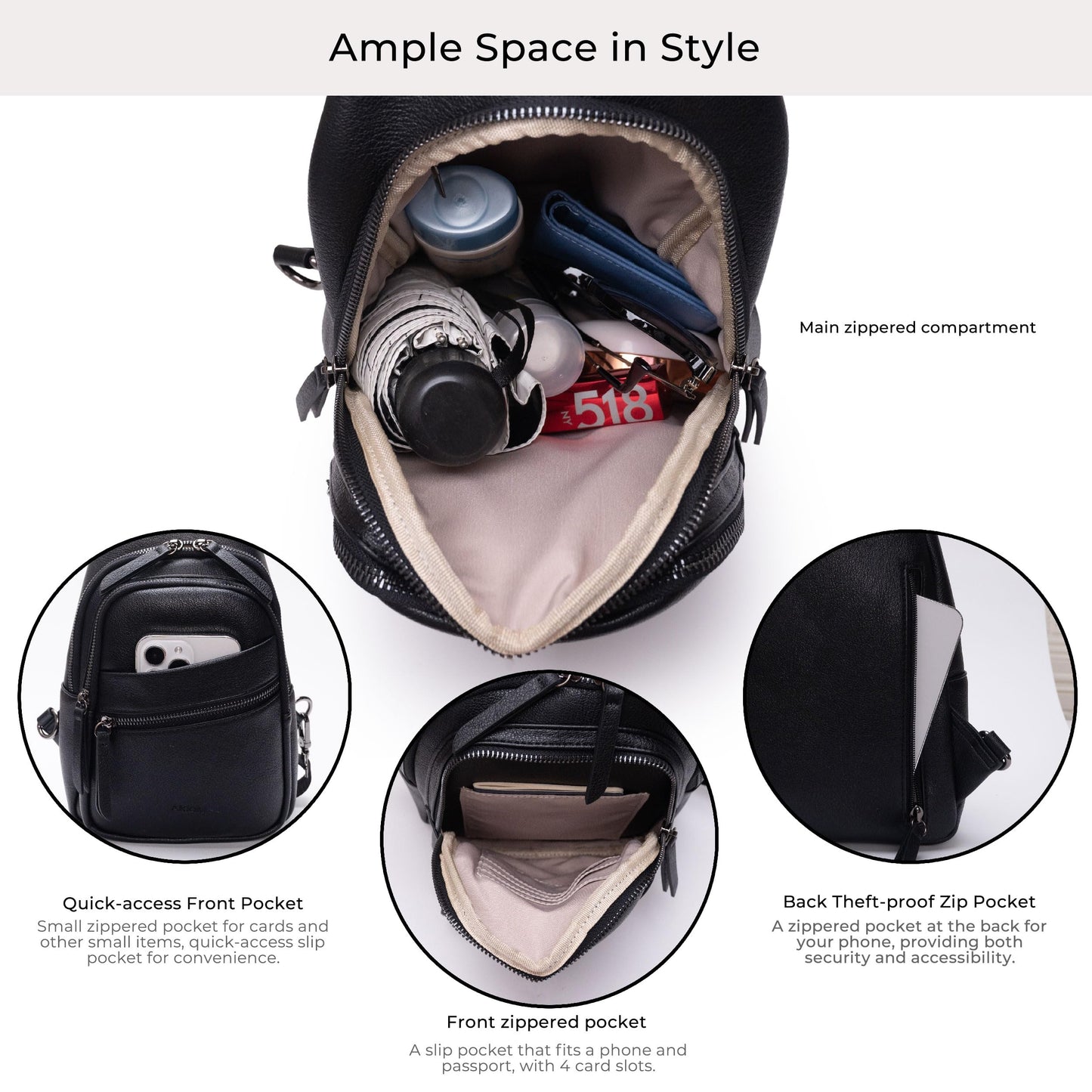 Alldaily Large Sling Bag for Women Crossbody Purse Leather Fashionable Trendy Chest Bag for Travel, Fanny Pack (Black)