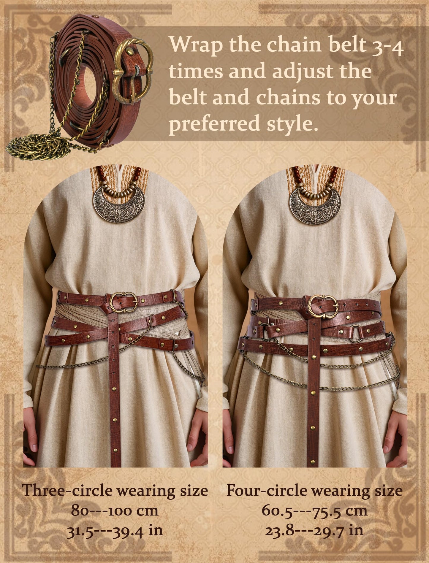 Minhuida Medieval Belt with Renaissance Bag & Detachable Chains, Vintage Faux Leather Waist Pouch Dresses Belt Halloween Cosplay Costume Accessorie