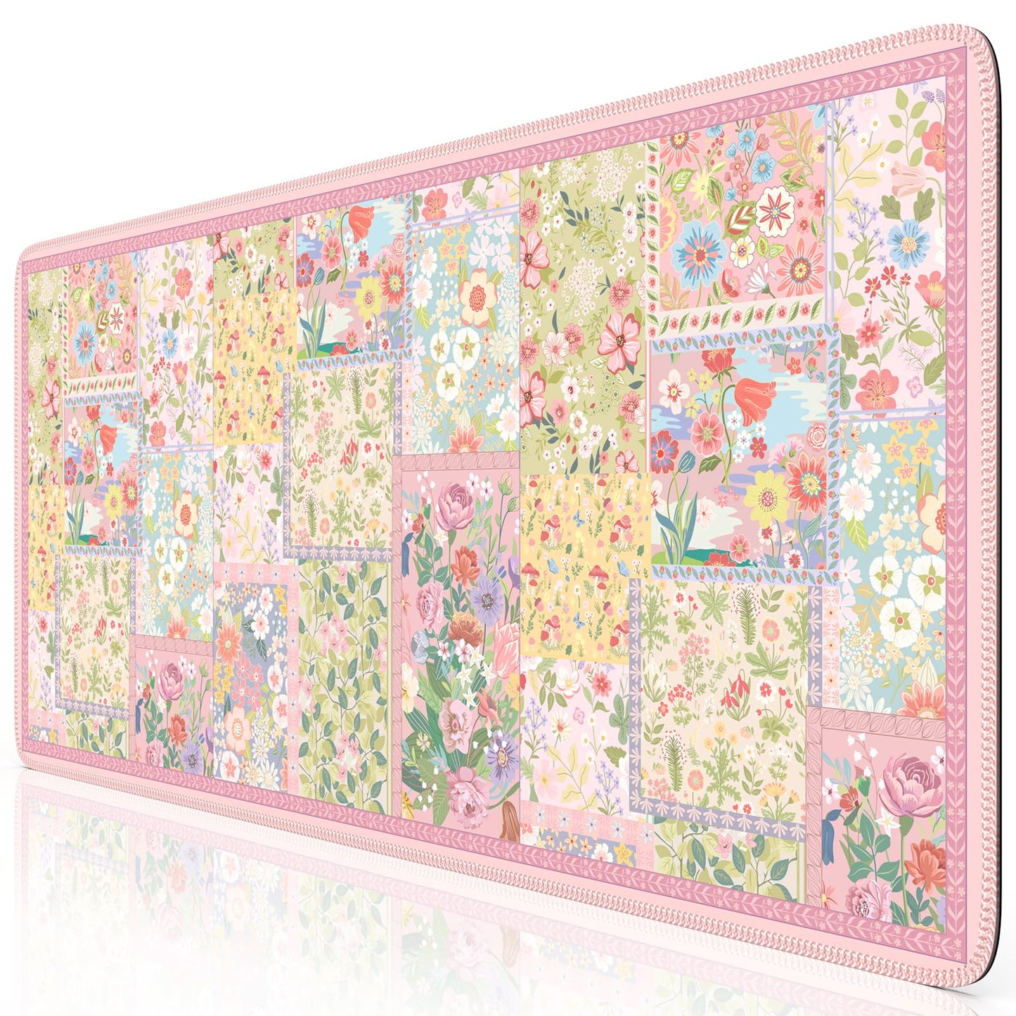 iCasso Pink Desk Mat for Keyboard and Mouse, Large Mouse Pad, Floral Desk Pad, Anti-Slip XXL Big Mousepad with Stitched Edges for Computer