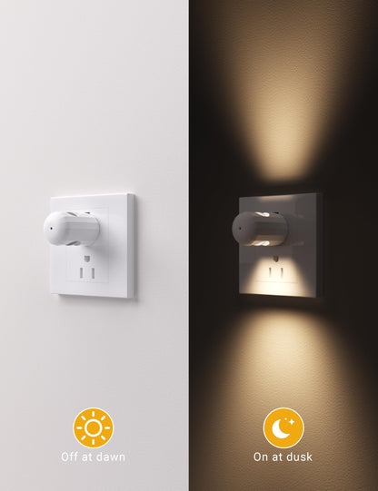 6 Pack Mini LED Night Light Plug in Wall - Dusk to Dawn Auto On/Off, 3000K Soft White (200 Lumen/20W Equivalent), 360° Adjustable Lighting for Bedroom, Bathroom, Stairs, Kids Room, Hallway