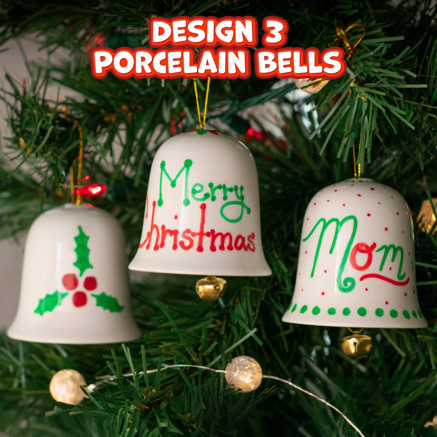 READY 2 LEARN Christmas Crafts - Design Your Own Porcelain Bells - Set of 3 - Craft Kit for Kids - Christmas Tree Decorations - All Materials Included