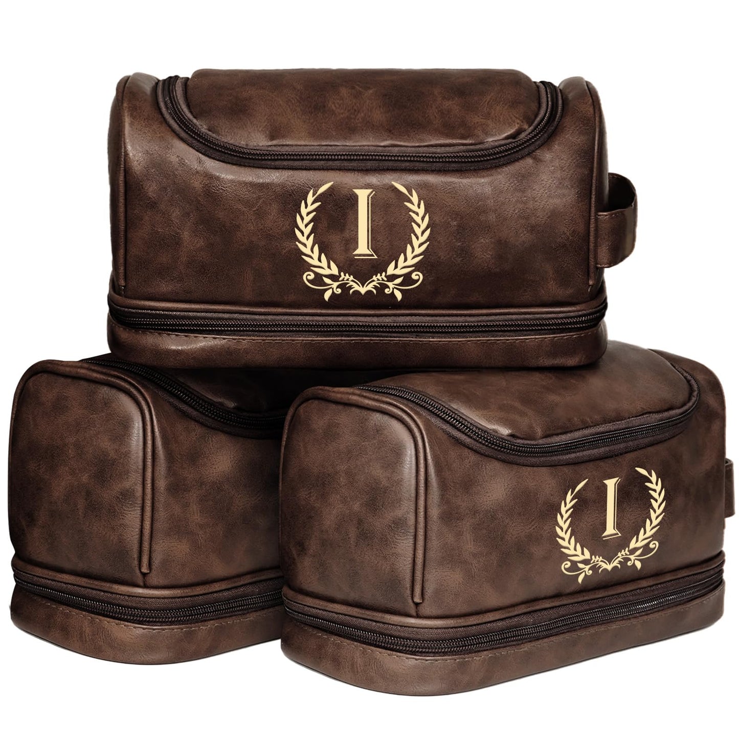 Groomsmen Gifts for Men Travel Toiletry Bag, Personalized Leather Toiletry Bag with Handle & Hook, Water Resistant Shaving Kit Bag for Wedding Party Bachelor Party Favors Bestman Gifts(DB-I)