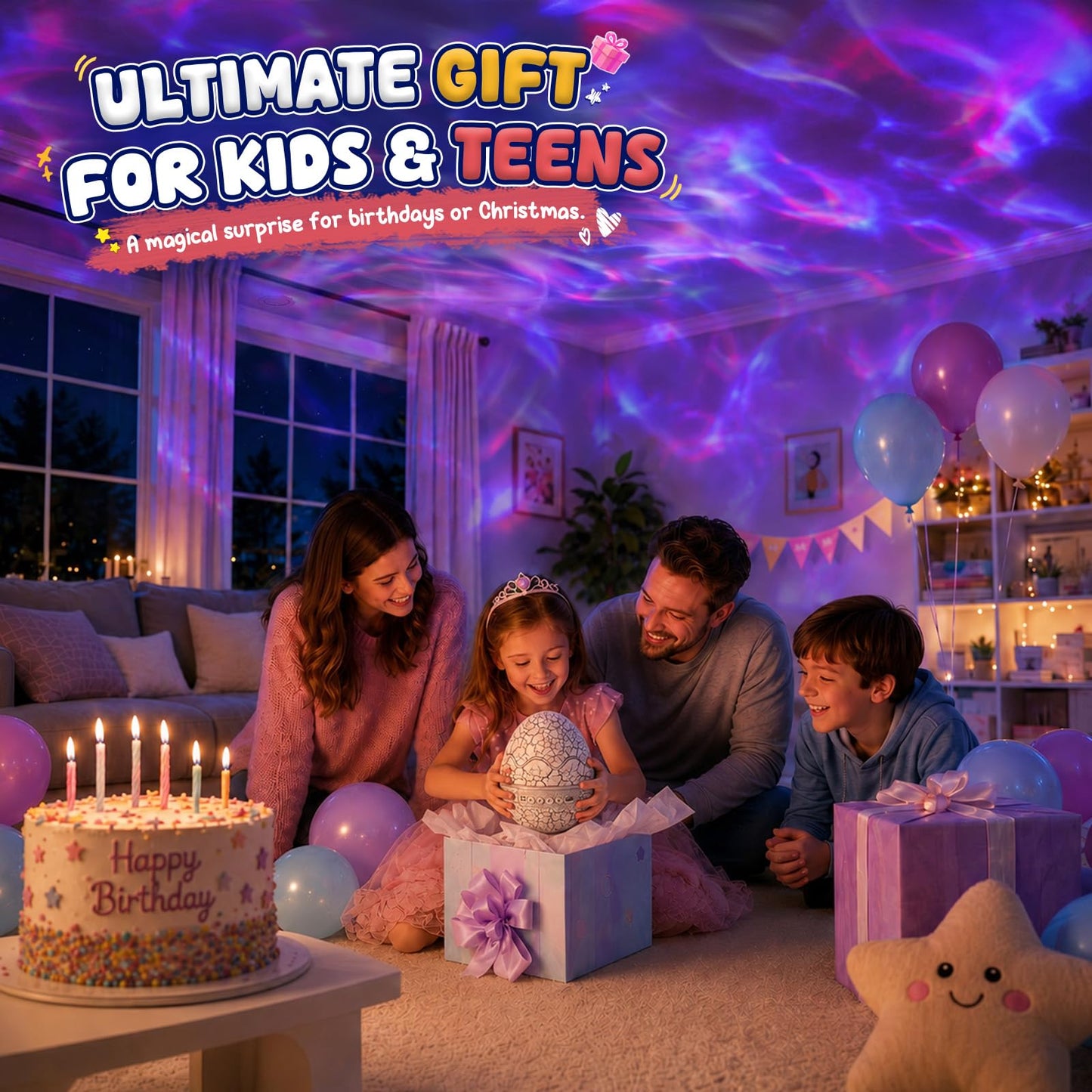 Rossetta Galaxy Projector Karaoke Machine for Kids, Rechargeable Star Projector with Wireless Microphone, Bluetooth Speaker, Night Light Projector for Bedroom, Christmas Birthday Gifts for Kids Teens