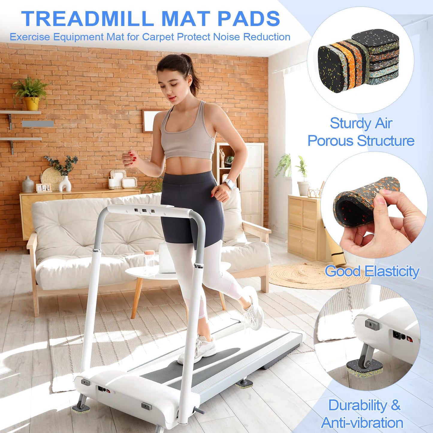 PATIKIL 12 Pcs Treadmill Mat Pads, 4x4x0.6 High Density Foam Anti Vibration Pad Sound Proof Floor Mat Exercise Equipment Mat for Carpet Protect Noise Reduction Home Gym, Orange