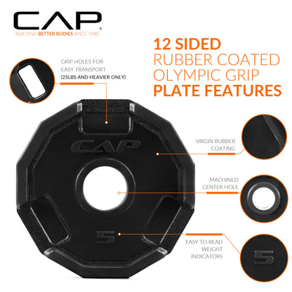 CAP Barbell 12-Sided Rubber Coated Olympic Weightlifting Grip Plates – SET (2.5 lb x 2, 5 lb x 2, 10 lb x 2)