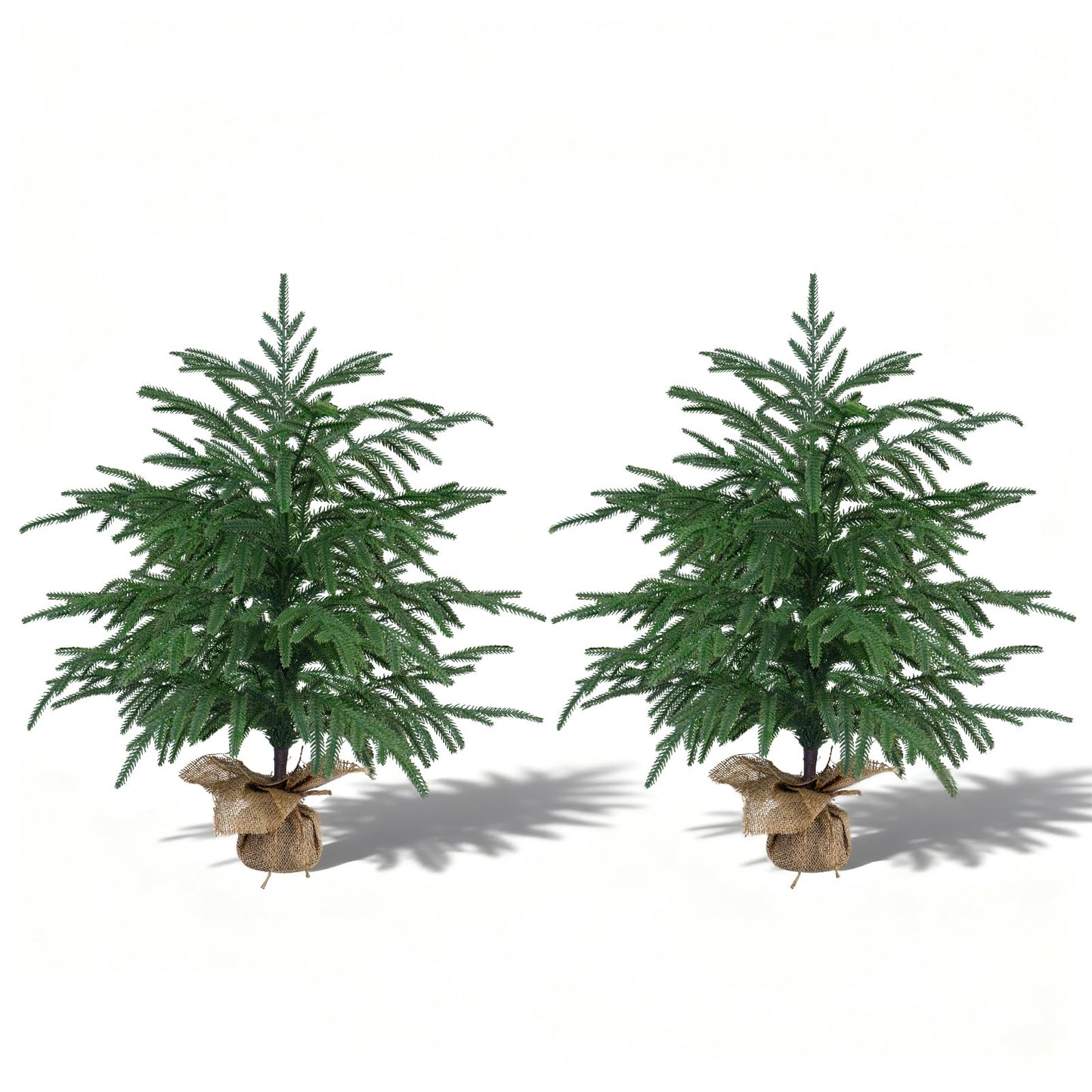 2FT Artificial Norfolk Pine Tree, 2pc Artificial Christmas Tree Faux Potted Plants for Front Porch Christmas Indoor Outdoor Decor