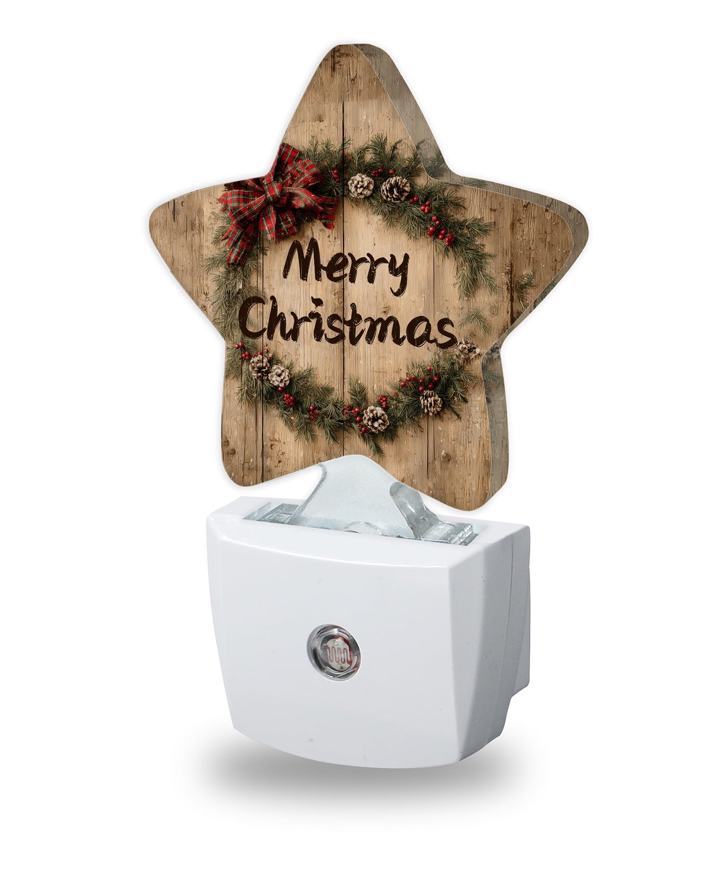Merry Christmas Nightlights Plug in Wall,Rustic Wooden Decorative Star Lamp with Automatic Lighting for Living Space,Gentle Glow for Kids Room,Hallway,Bathroom
