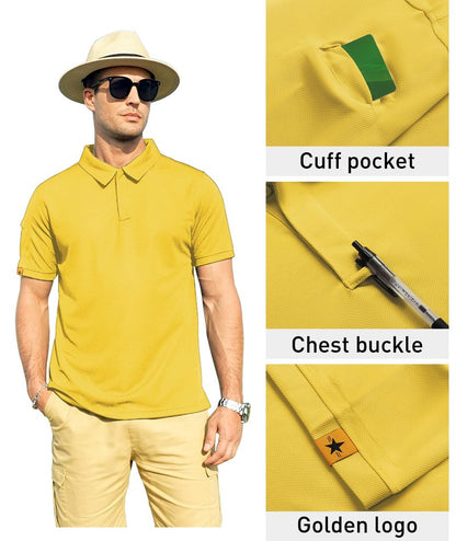 ZITY Mens Polo Shirt Short Sleeve Sports Tactical T-Shirt Athletic Golf Polos Daily Casual Stylish Collared Shirts for Men Pale Yellow 3X-Large