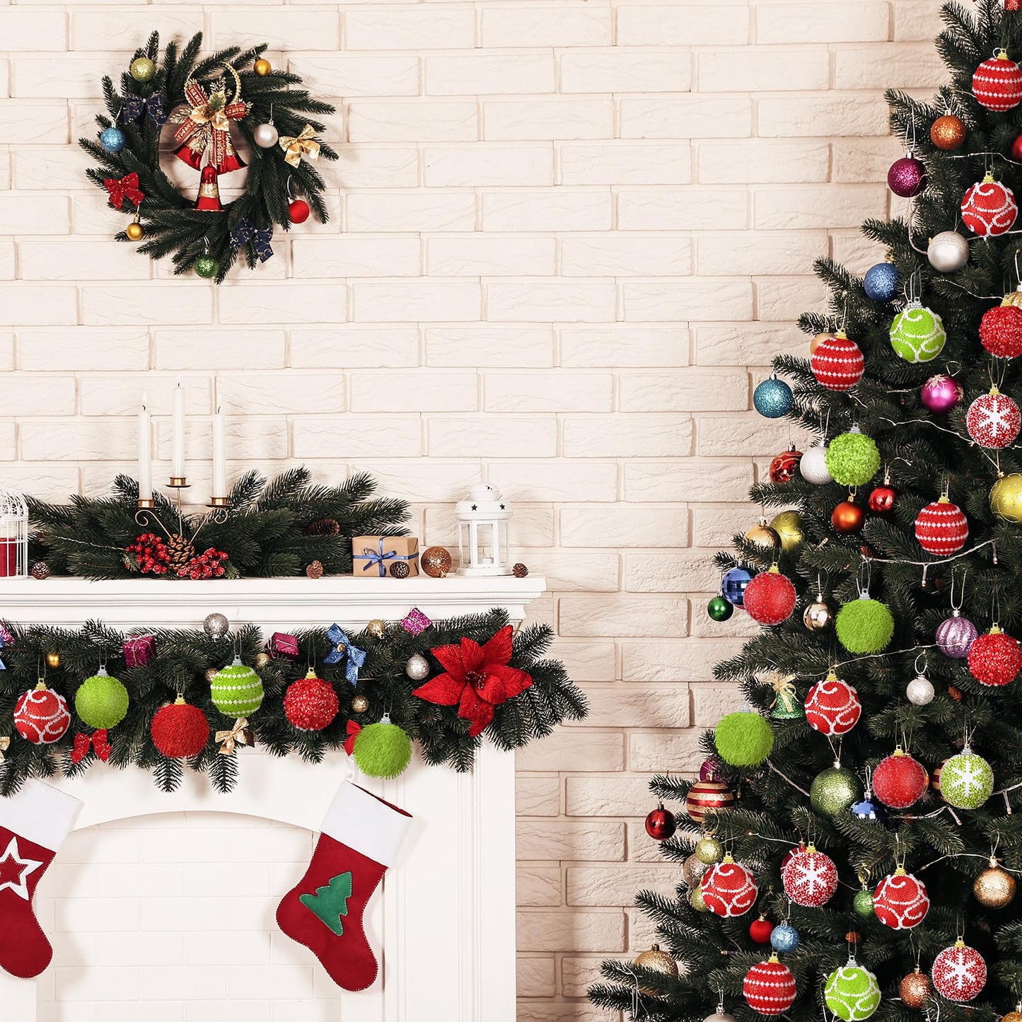 Syhood 12 Pcs 2.4 Inch Lime Green and Red Christmas Ball Ornament Set Shatterproof Xmas Ornament Glitter Foam Christmas Balls Decorative Hanging Ornaments Tree Decoration for Xmas Holiday