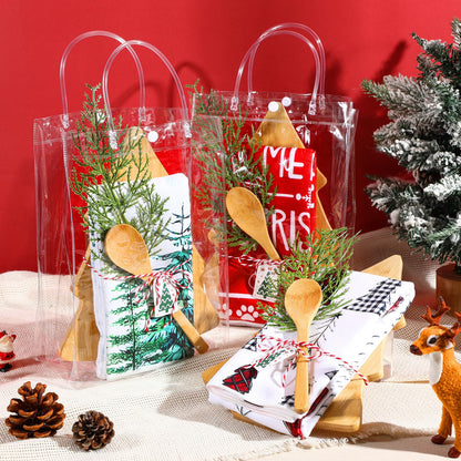 AceOrbit 37 Pcs Christmas Kitchen Gift Set Christmas Tree Bamboo Serving Board Xmas Supplies with Wood Spoon Kitchen Towel Card Holiday Gift Bags for Xmas Holiday Party Decor