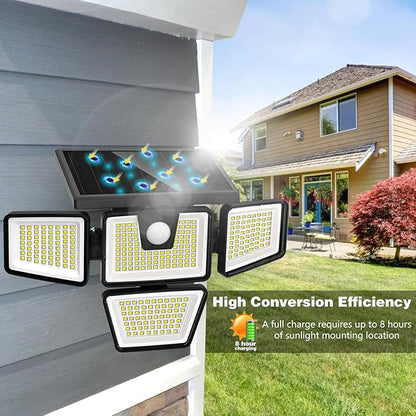 AmeriTop Solar Lights Outdoor, 2 Pack 300 LED High Brightness Cordless Solar Motion Sensor Lights; 4 Adjustable Heads,320° Wide Angle Illumination, IP65 Waterproof, Security LED Flood Light(Daylight)