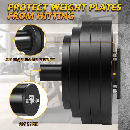 BRTGYM Wall Mounted Weight Plate Holder, Fit 2inch Olympic Weight Plates, Max Weight Capacity 275 lb, Heavy Iron Construction, Mounting Hardware Included